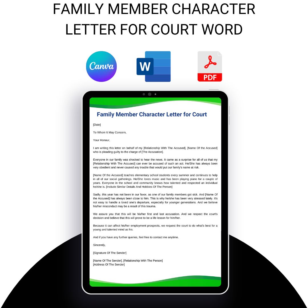Family Member Character Letter for Court Word