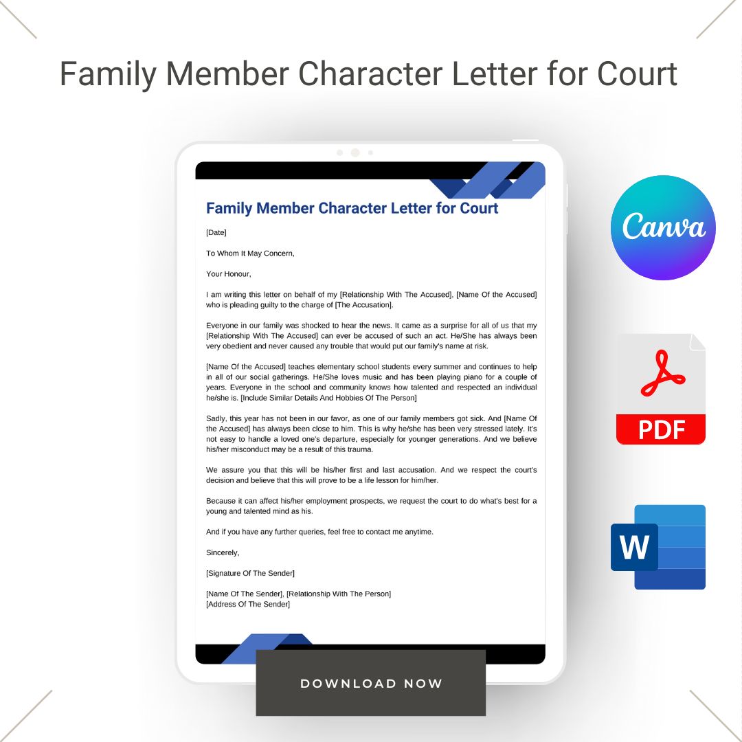 Family Member Character Letter for Court