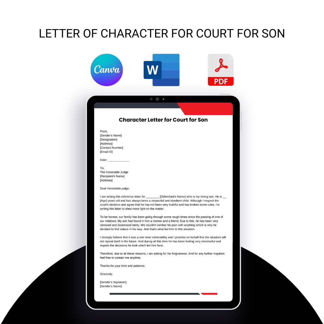 Letter of Character for Court for son