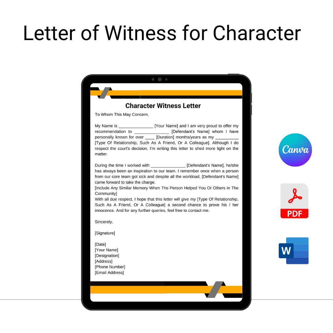 Letter of Witness for Character