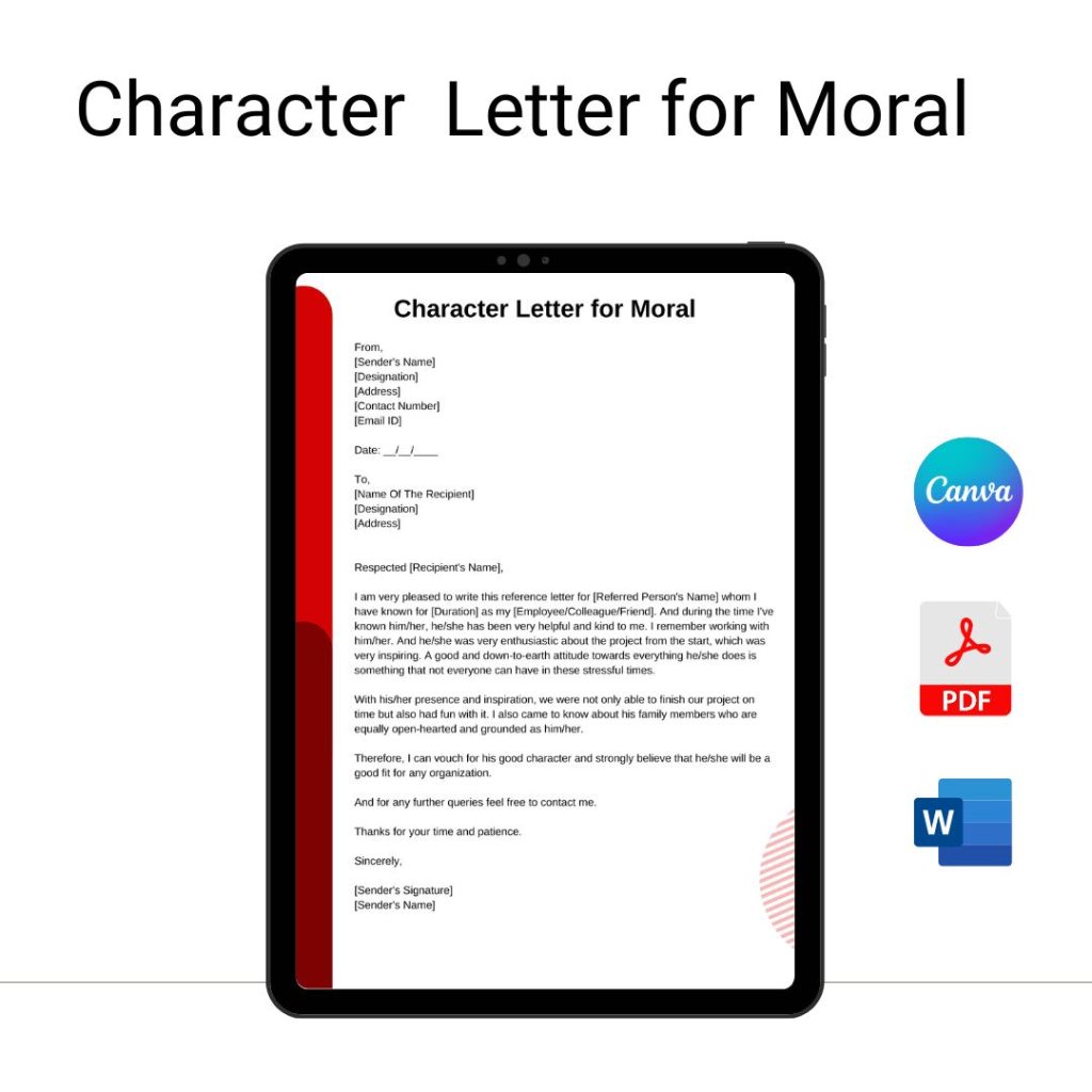 Moral Character Letter Sample Template in Pdf & Word (2) Character