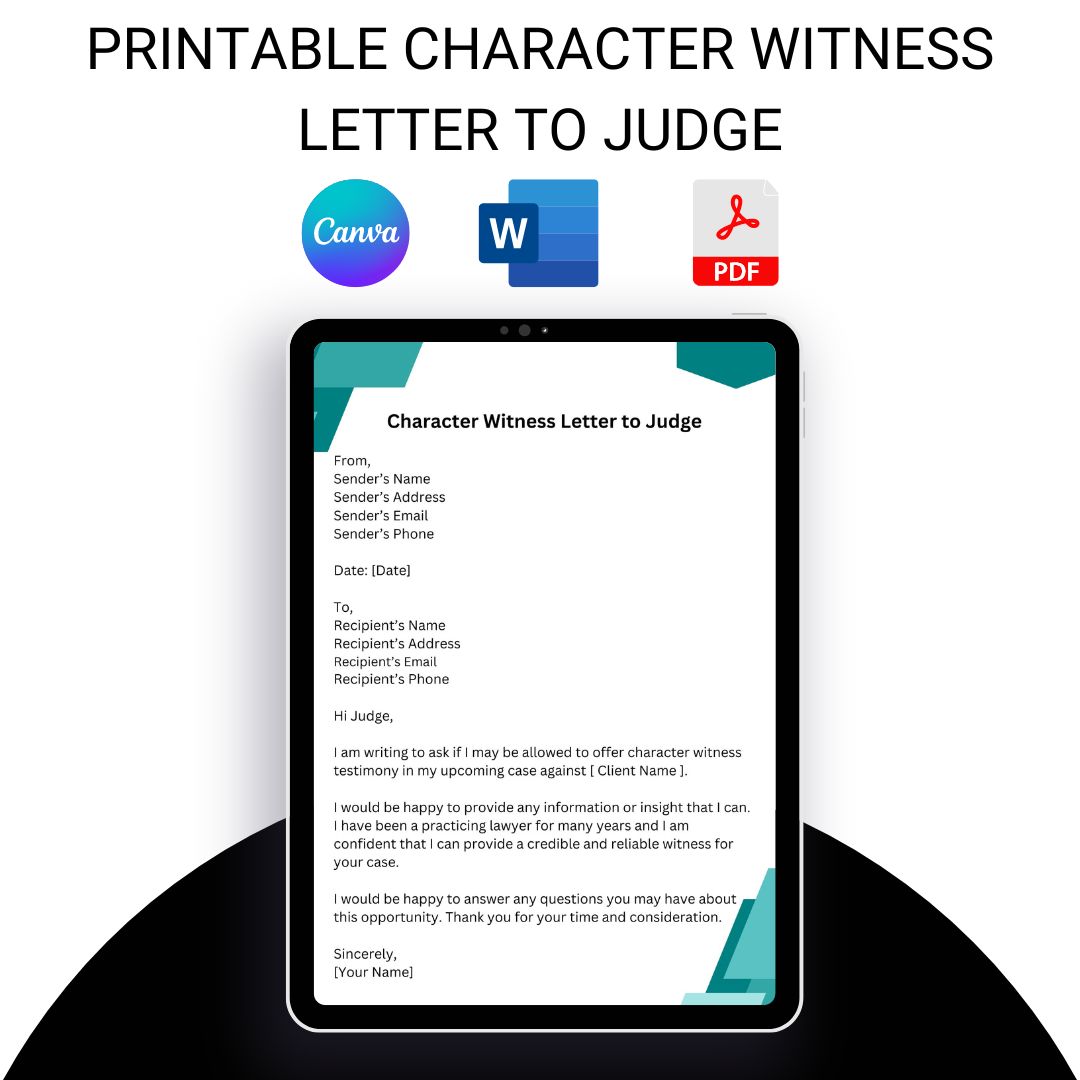 Printable Character Witness Letter to Judge