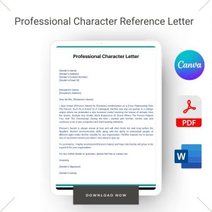 Professional Character Reference Letter Sample Template in Pdf & Word