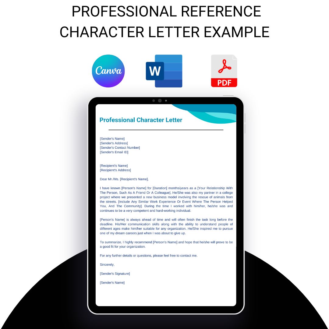 Professional Reference Character Letter Example