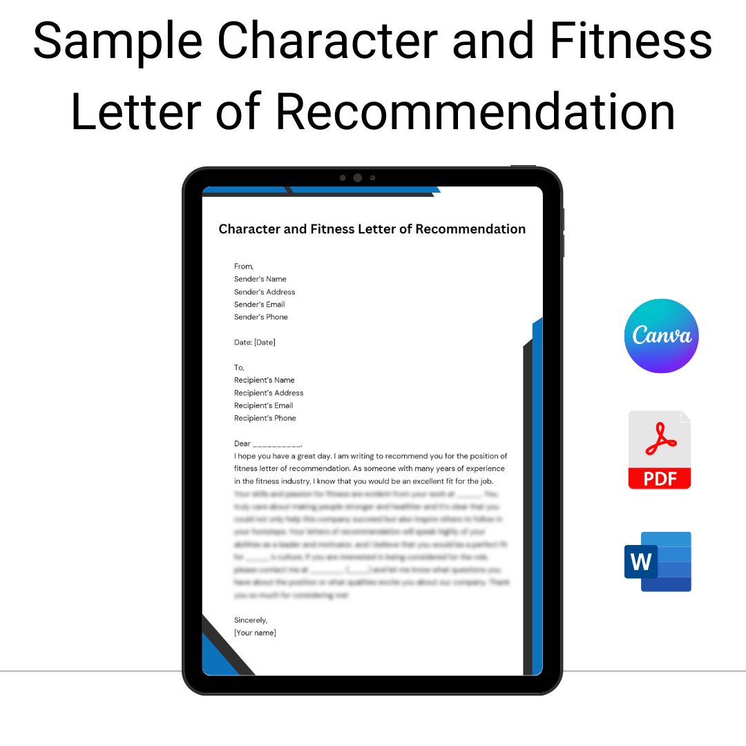 Sample Character and Fitness Letter of Recommendation
