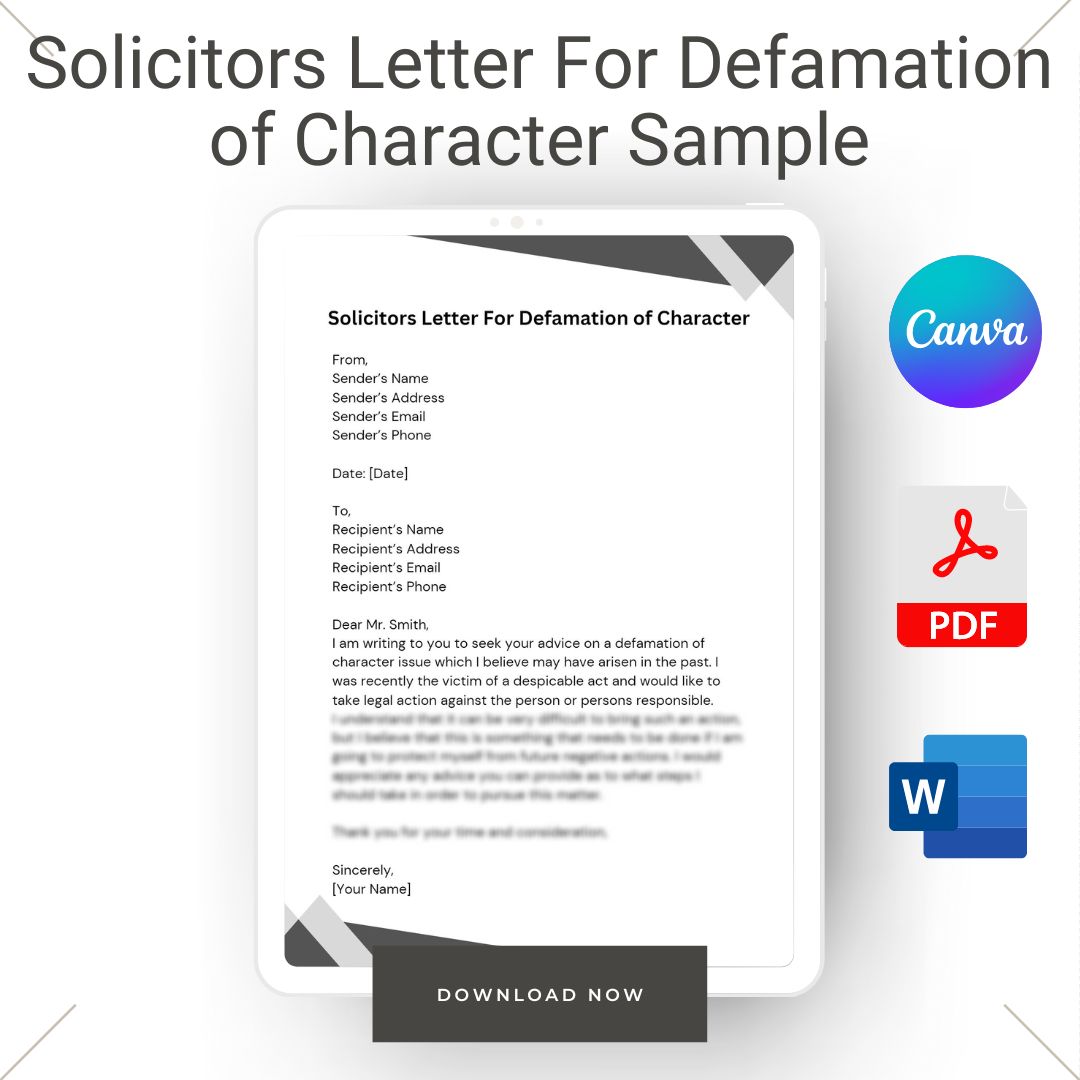 Solicitors Letter For Defamation of Character Sample