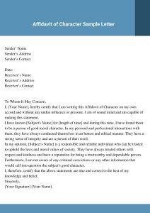 Affidavit of Character Sample Letter