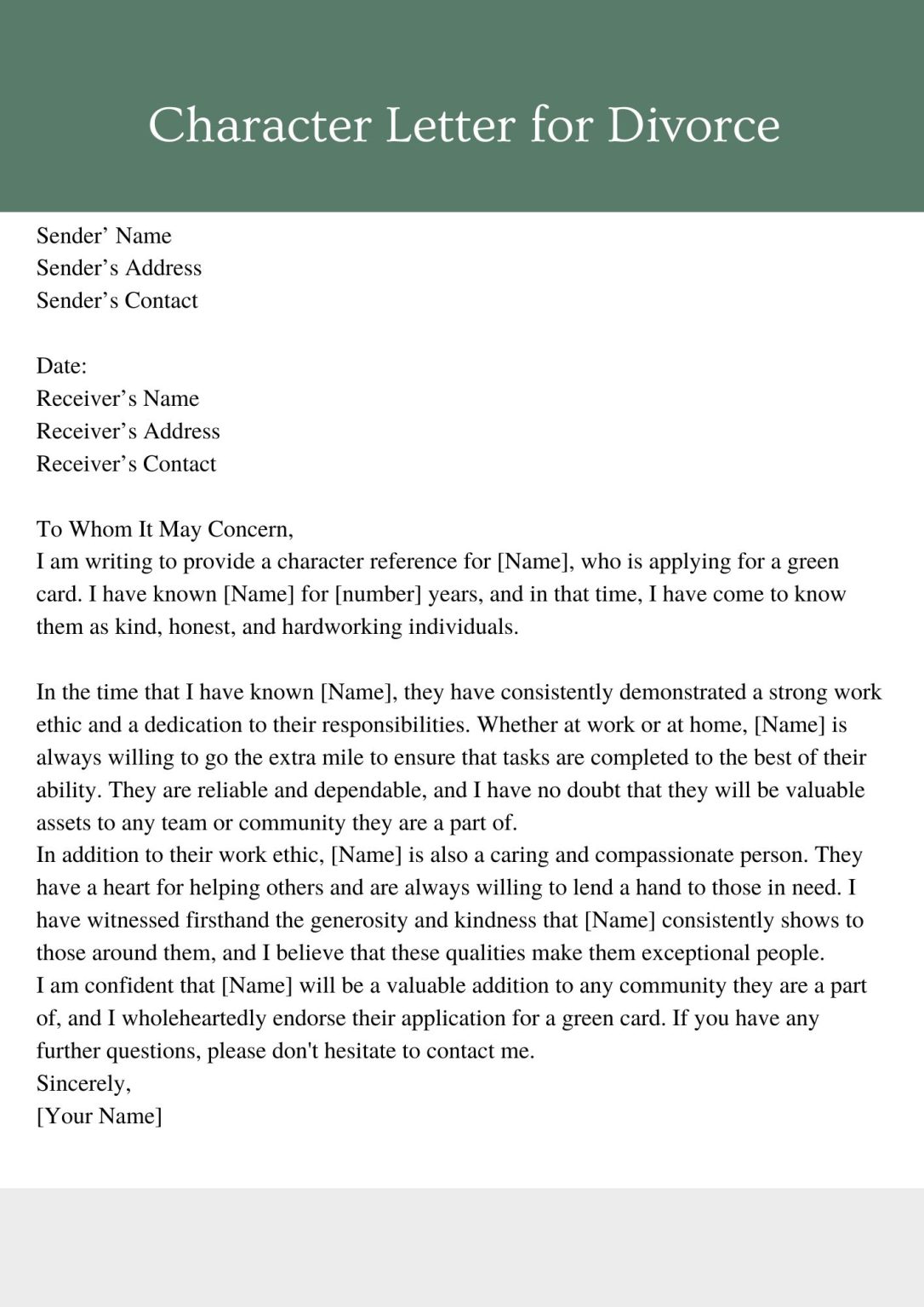 Character Letter For Divorce Court Template Printable Pdf 8109