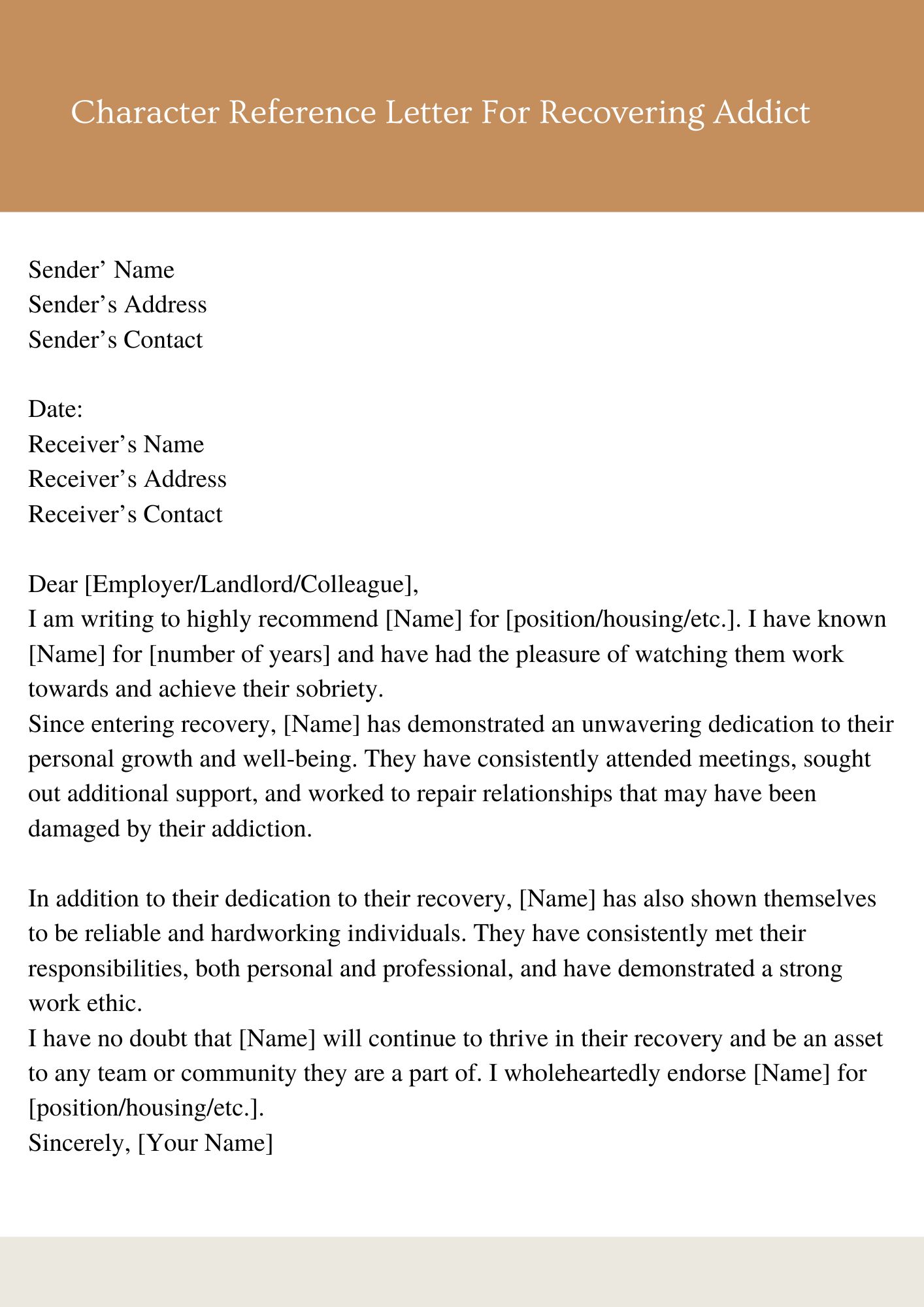 Character Reference Letter For Recovering Addict 