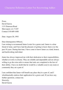 Character Reference Letter For Recovering Addict