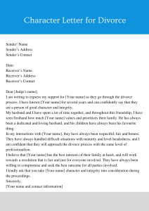 Printable Character Letter for Divorce Court Template 