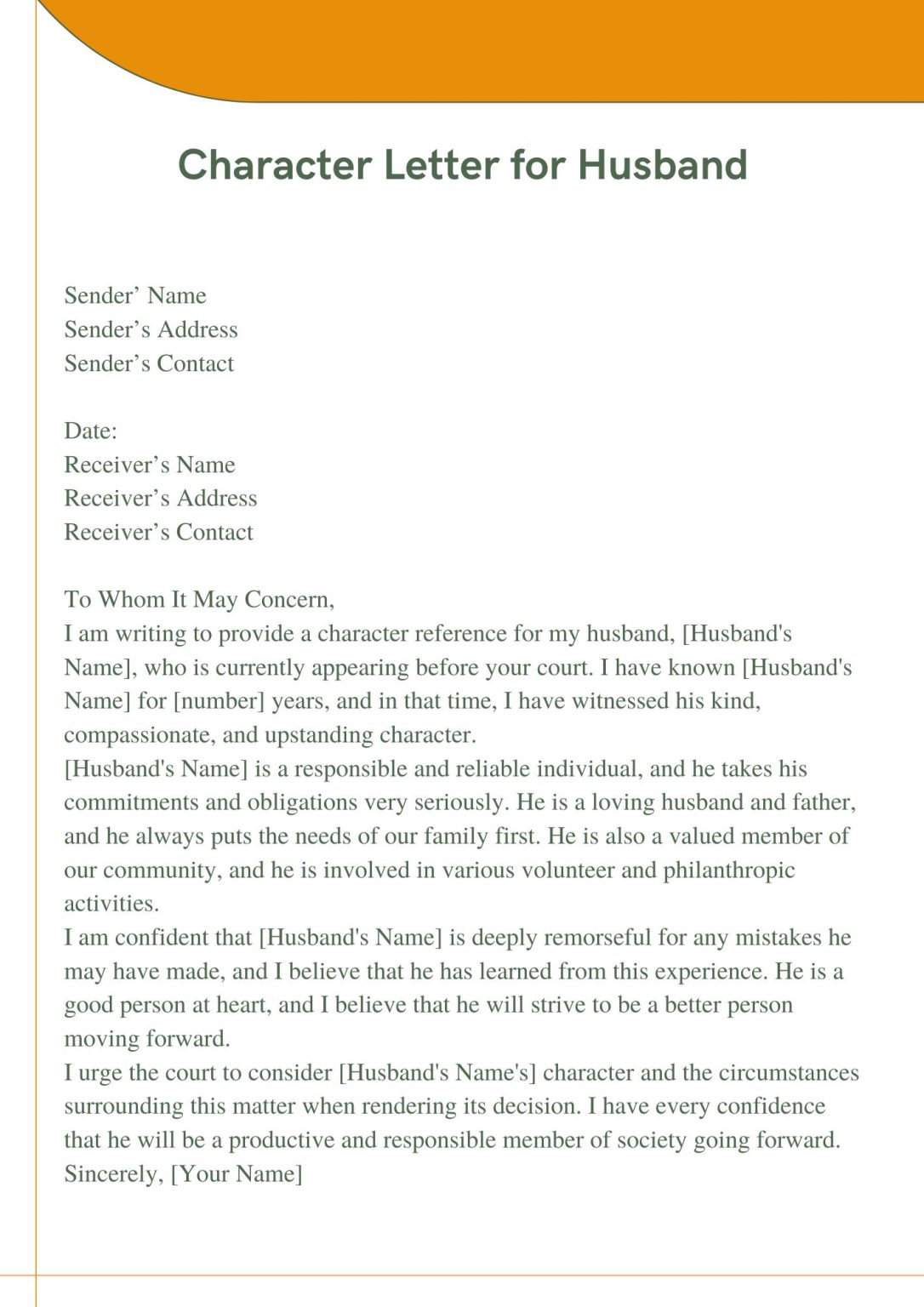 Character Letter For Husband To Judge Template In Pdf 6793