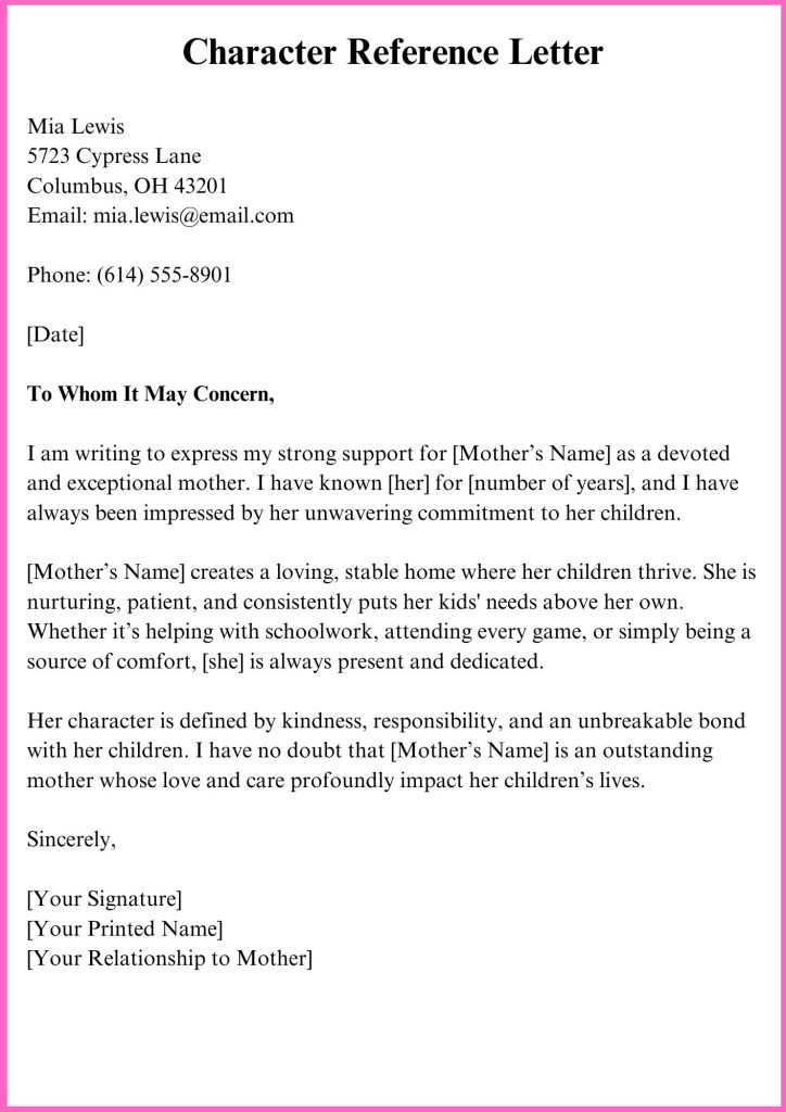 Character Letter For a Good Mother